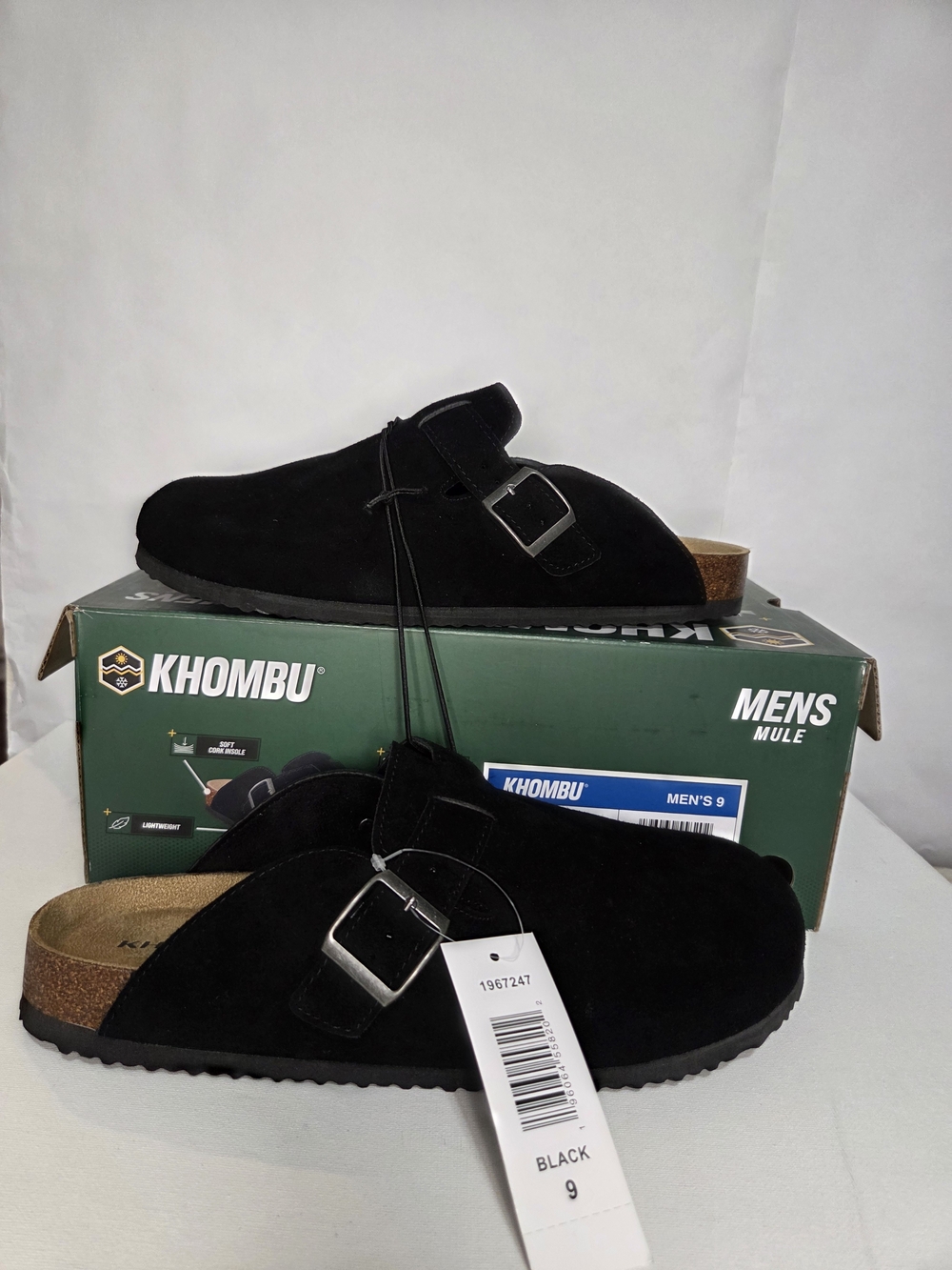 Khombu Men’s Black Suede Slip-On Mule with Buckle Size 9